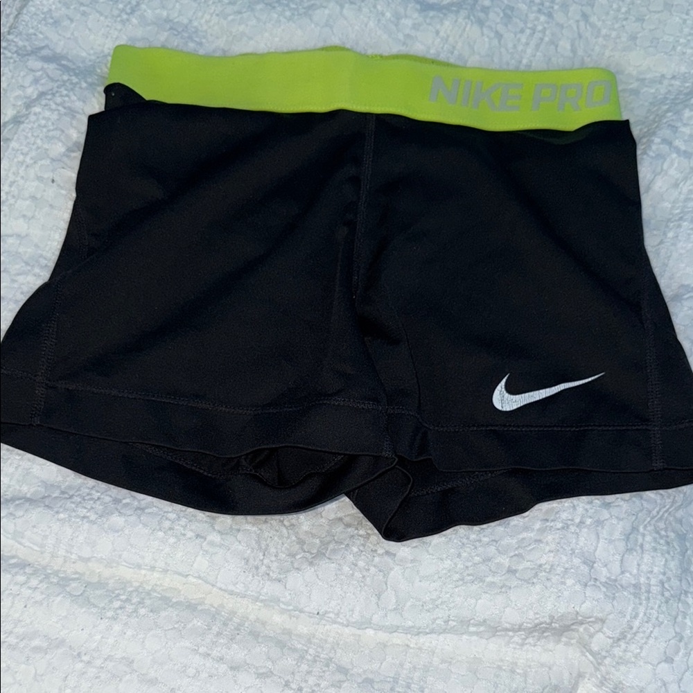 Nike Pro Black Shorts with Neon Yellow Waistband
